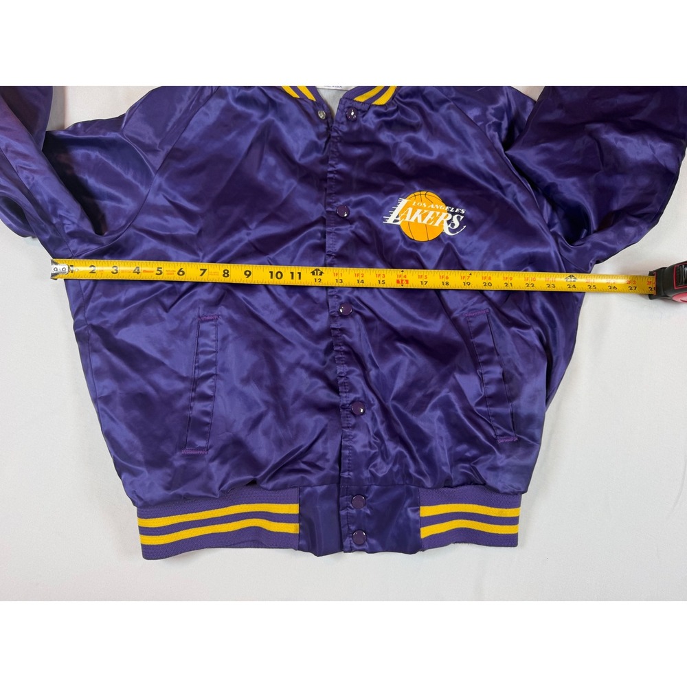Vtg Chalk Line Los Angeles Lakers Satin Varsity Jacket Purple Sz L USA Run Small - Picture 5 of 11